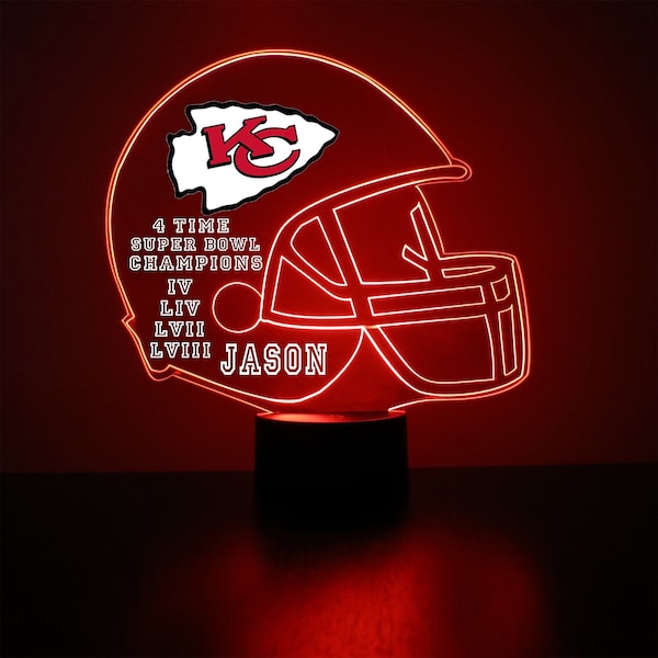 Kansas City Chiefs, LED Football Sports Fan Lamp, Custom Made Night Light, Personalized Free, 16 Color Option, Featuring Licensed Decal