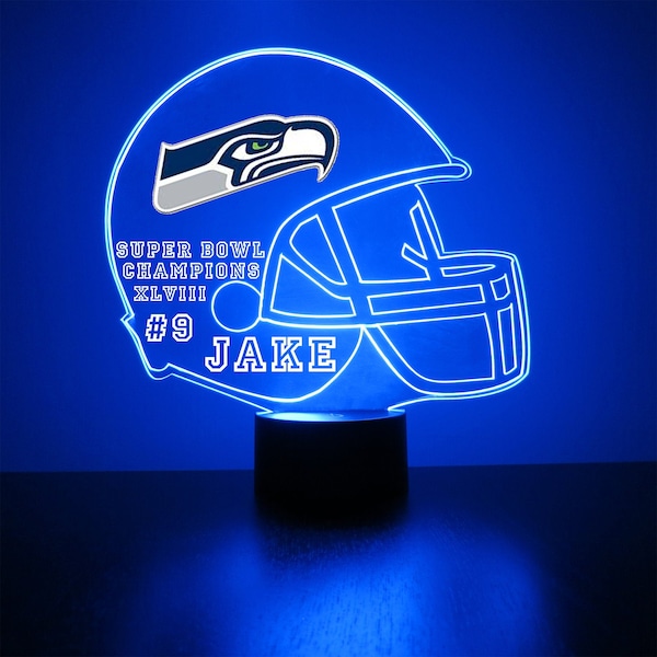 Seattle Seahawks, LED Football Sports Fan Lamp, Custom Made Night Light, Personalized Free, 16 Color Option, Featuring Licensed Decal