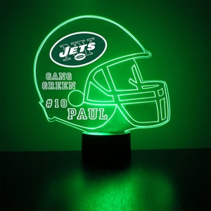 New York Jets, LED-Fußballsportfanlampe, maßgeschneidertes Nachtlicht, personalisierbar, 16 Farboption, mit lizenziertem Aufkleber