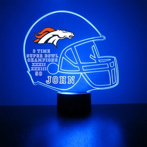 Denver Broncos, LED Football Sports Fan Lamp, Custom Made Night Light, Personalized Free, 16 Color Option, Featuring Licensed Decal