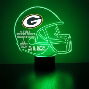 Green Bay Packers, LED Football Sports Fan Lamp, Custom Made Night Light, Personalized Free, 16 Color Option, Featuring Licensed Decal