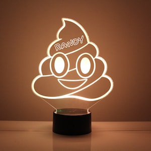 Light Up Poop Emoji, Custom Engraved LED Kid&#39;s Room Night Light, Personalized Free, 16 Color Options with Remote Control, Emoji Night Light