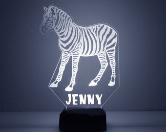 Accendi Zebra, Luce notturna incisa su misura, Personalizzata gratuita, 16 opzioni di colore con telecomando, Lampada da scrivania Zebra