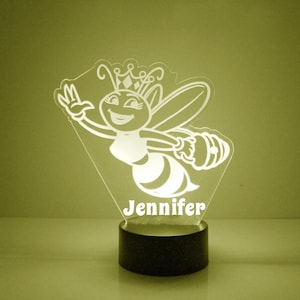 Light Up Queen Bee, Custom Engraved Night Light, Personalized Free, 16 Color Options with Remote Control, Best Gift, Bumble Bee Desk Lamp