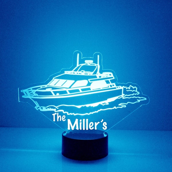 Light Up Boat, Custom Engraved Night Light, Personalized Free, 16 Color Options with Remote Control,  Speed BoatLight