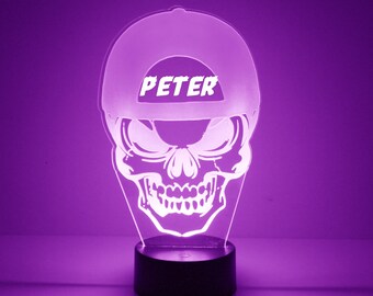 Acrylic Light Up Skull Design, Custom Engraved Night Light, Personalized Free, 16 Color Options with Remote Control, Bar Sign,Man Cave Decor