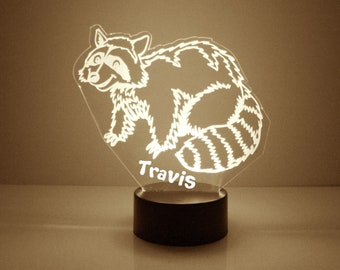 Light Up Raccoon, Custom Engraved Night Light, Personalized Free, 16 Color Options with Remote Control, Best Gift, Desk Lamp, Raccoon Decor