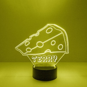 Acrylic Light Up Cheese Slice, Custom Engraved Night Light, Personalized Free,16 Color Options with Remote Control,Chef&#39;s Gift,Kitchen Decor