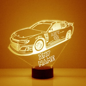 Nascar Racing Fans Light Up Car, LED Night Light, Custom Engraved, 16 Color Option, Race Car Lamp