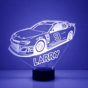 Les fans de course Nascar allument la voiture, Veilleuse LED, gravé sur mesure, Option 16 couleurs, Lampe de voiture de course