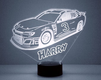 Nascar Racing Fans Light Up Car, LED Night Light, Custom Engraved, 16 Color Option, Race Car Lamp