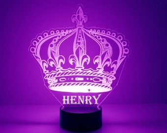 Acrilico Light Up Kings Crown, Custom Engrave Night Light, Personalizzato gratuito, 16 opzioni di colore con telecomando, Decorazioni per la casa, Lampada corona