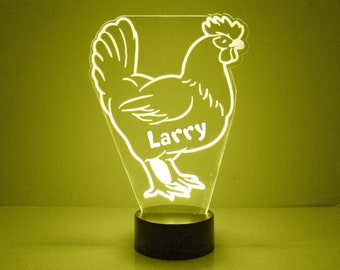 Light Up Chicken, Custom Engraved  Night Light, Personalized Free, 16 Color Options with Remote Control, Chicken Theme Kitchen Light