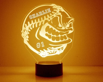 Light Up Baseball, Custom Engraved Night Light, Personalized Free, 16 Color Options with Remote Control, Team Trophy, Little League Gift