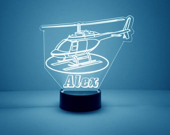 Light Up Helicopter, Custom Engraved Night Light, Personalized Free, 16 Color Options w/ Remote Control, Kids Room Light Up Helicopter