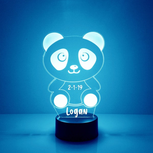 Panda, Luz de noche grabada personalizada, Gratis personalizada, 16 opciones de color con control remoto, Mejor regalo, Panda Bear Lámpara de escritorio