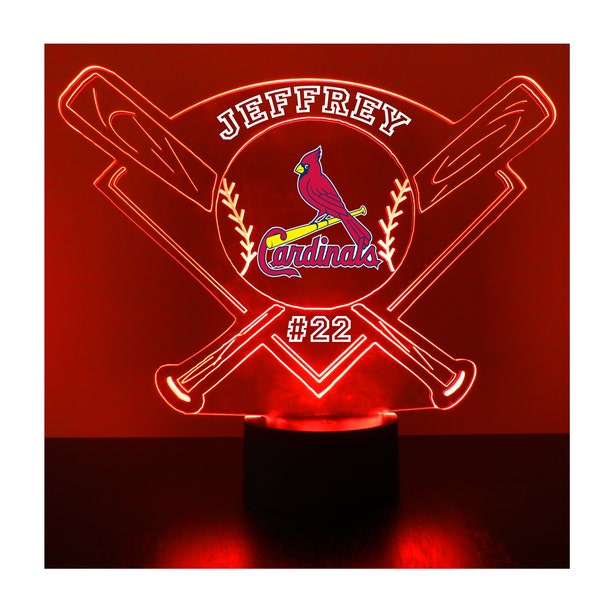 St. Louis Cardinals Baseball Sports Fan Lamp, Light Up, Custom Night Light, Free Personalization, 16 Color Option, Featuring Licensed Decal