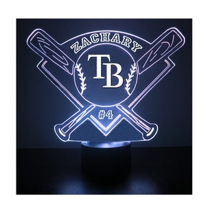 Tampa Bay Rays LED Baseball Sports Fan Lamp, Light Up, Custom Night Light, Free Personalization, 16 Color Option, Features Licensed Decal