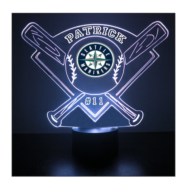 Seattle Mariners LED Baseball Sports Fan Lamp, Light Up, Custom Night Light, Free Personalization, 16 Color Option, Featuring Licensed Decal