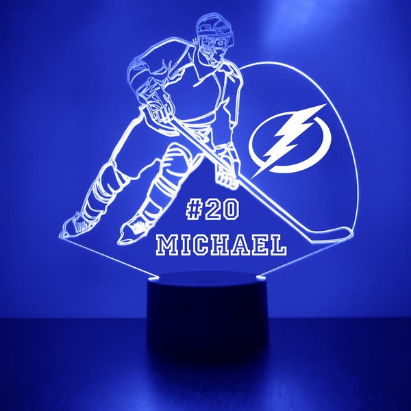 Tampa Bay Lightning LED Hockey Sports Fan Lamp, Custom Made Night Light, Personalized Free, 16 Color Option, Featuring Licensed Decal