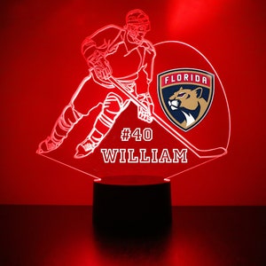 Florida Panthers LED Hockey Sports Fan Lamp, Custom Made Night Light, Personalized Free, 16 Color Option, Featuring Licensed Decal