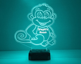 Monkey Custom Engraved Night Light, Personalized Free,16 Color Options with Remote Control, KIDS ROOM Desk Lamp, Monkey Night Light