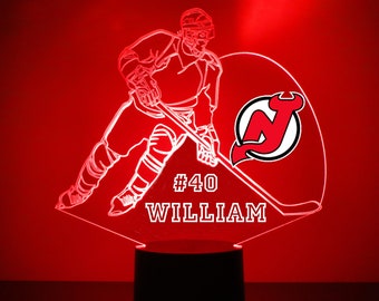 New Jersey Devils, LED Hockey Sports Fan Lamp, Custom Made Night Light, Personalized Free, 16 Color Option, Featuring Licensed Decal