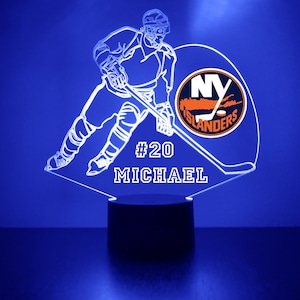 New York Islanders, LED Hockey Sports Fan Lamp, Custom Made Night Light, Personalized Free, 16 Color Option, Featuring Licensed Decal