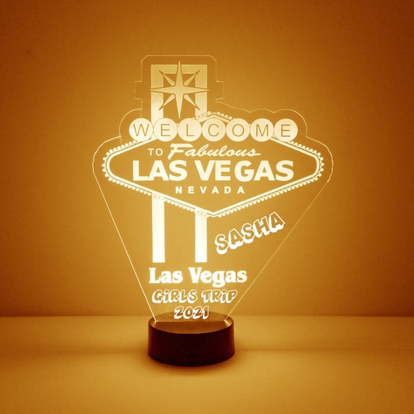 Las Vegas Theme Night Light, Custom Engraved Night Light, Personalized Free, 16 Color Options with Remote Control, Vegas Style Night Light