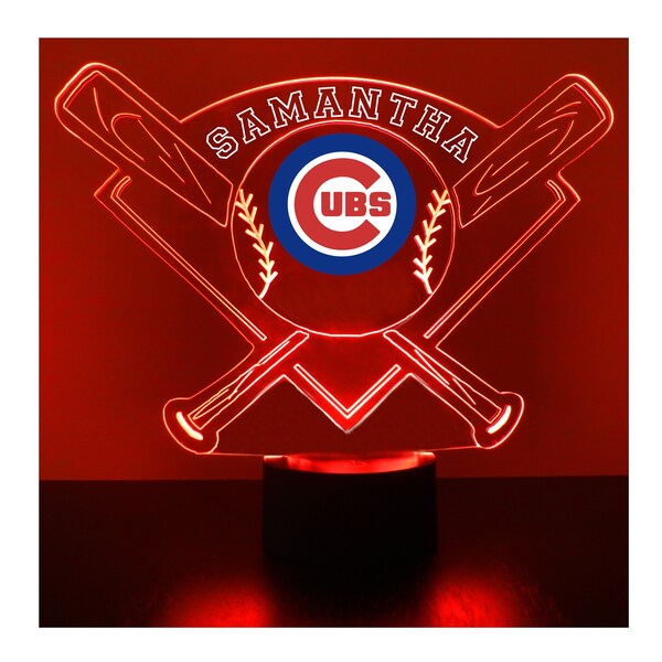 Chicago Cubs LED Baseball Sports Fan Lamp, Light Up, Custom Night Light, Free Personalization, 16 Color Option, Featuring Licensed Decal