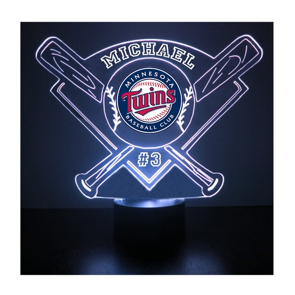 Minnesota Twins Baseball Sports Fan Lamp, Light Up, Aangepast nachtlampje, gratis personalisatie, 16 kleurenoptie, met gelicentieerde sticker