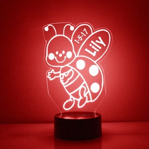 Light Up Ladybug, Custom Engraved Night Light, Personalized Free, 16 Color Options with Remote Control, Ladybug Desk Lamp