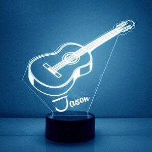 Guitar LED Night Light Lamp, Personalized with Your Name or Text, Remote Control with 16 Colors, 4 Light Modes, Guitar, Music Theme Gift