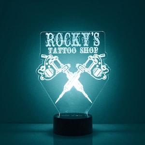 Tattoo Shop Acrylic Light Up Sign, Custom Engraved Table Light, Personalized Free,16 Color Options with Remote Control,  Tattoo Artist Gift