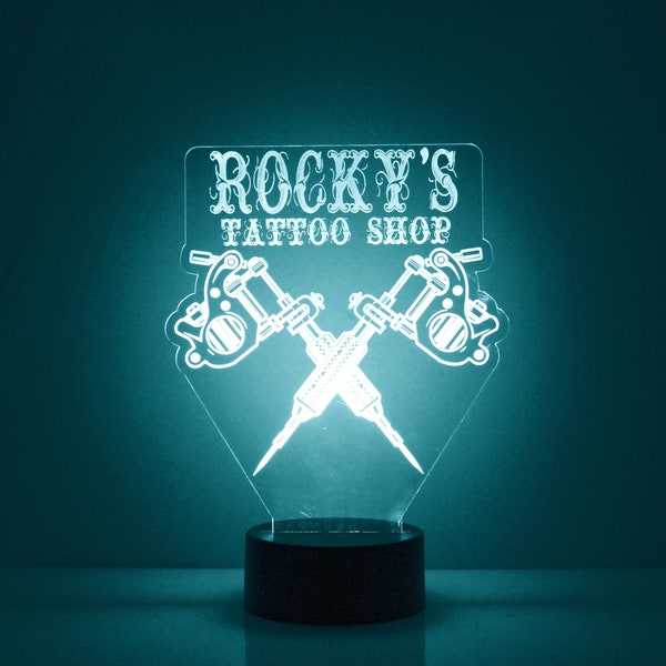 Tattoo Shop Acrylic Light Up Sign, Custom Engraved Table Light, Personalized Free,16 Color Options with Remote Control,  Tattoo Artist Gift