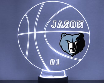 Memphis Grizzlies, led-basketbalsportventilatorlamp, op maat gemaakt nachtlampje, gratis gepersonaliseerd, 16 kleurenoptie, met gelicentieerde sticker