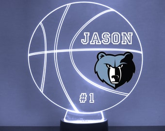 Memphis Grizzlies, LED Basketball Sports Fan Lamp, Custom Made Night Light, Personalized Free, 16 Color Option, Featuring Licensed Decal