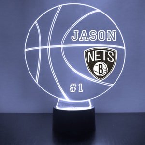 Brooklyn Nets, LED Basketball Sports Fan Lamp, Custom Made Night Light, Personalized Free, 16 Color Option, Featuring Licensed Decal