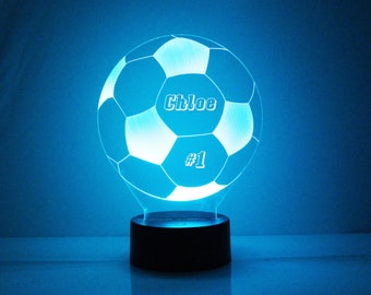 Light Up Soccer Ball, Custom Engraved Night Light, Personalized Free, 16 Color Options with Remote Control