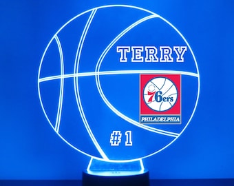 Philadelphia 76ers, LED Basketball Sports Fan Lamp, Custom Made Night Light, Personalized Free, 16 Color Option, Featuring Licensed Decal