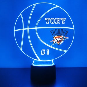 Oklahoma City Thunder, LED Basketball Sports Fan Lamp, Custom Made Night Light, Personalized Free, 16 Color Option, Featuring Licensed Decal