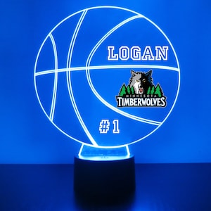 Minnesota Timberwolves, LED Basketball Sports Fan Lamp, Custom Night Light, Personalized Free, 16 Color Option, Featuring Licensed Decal
