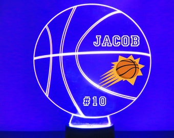 Phoenix Suns, led-basketbalsportventilatorlamp, op maat gemaakt nachtlampje, gratis gepersonaliseerd, 16 kleurenoptie, met gelicentieerde sticker