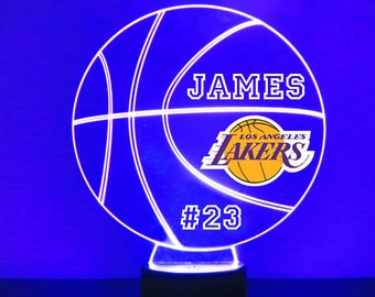 Los Angeles Lakers, LED Basketbal Sport Fan Lamp, Op maat gemaakt nachtlampje, Gepersonaliseerd Gratis, 16 kleuren optie, met gelicentieerde sticker