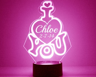 Acrylic I Love You Heart, Custom Engrave Night Light, Personalized Free,16 Color Options with Remote Control, Desk Lamp,Best Valentines Gift