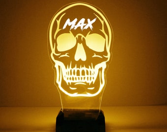 Acrylic Light Up Skull Design, Custom Engraved Night Light, Personalized Free, 16 Color Options with Remote Control, Bar Sign,Man Cave Decor