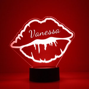 Acrylic Light Up Lips, Kiss Emoji, Custom Engrave Night Light, Personalized Free, 16 Color Options with Remote Control,Desk Lamp, Salon Sign
