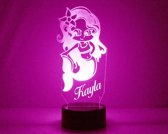 Mermaid Light Up, Custom Engraved Night Light, Personalized Free, 16 Color Options with Remote Control, Mermaid Desk Lamp