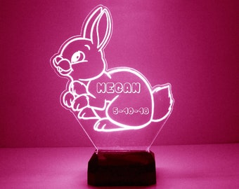 Cute Bunny Rabbit Light Up, Custom Engraved Night Light, Personalized Free, 16 Color Options with Remote Control, Rabbit Desk Lamp
