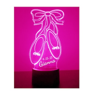 Light Up Ballet Slippers Sign, Custom Engraved Night Light, Personalized Free, 16 Color Options with Remote Control,  Ballet Dancer&#39;s Gift